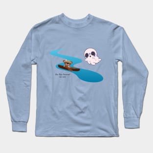 Cute Bear in a boat, in a river with a ghost right there! Long Sleeve T-Shirt